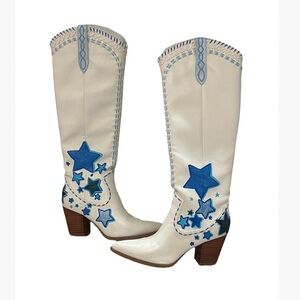 Billini White and Blue Over the Knee Boots